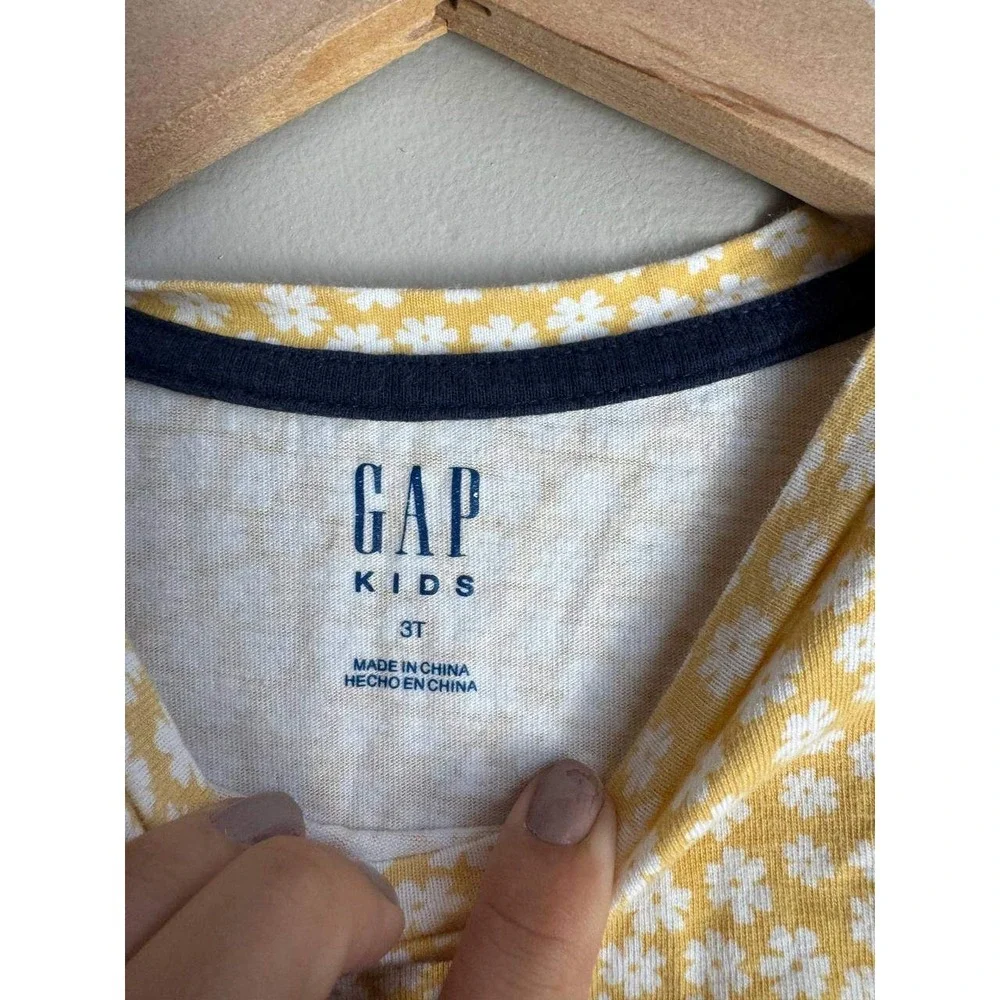Gap Butter Yellow Daisy Print Tiered Puff Sleeve Dress 3T Cottagecore Scandi